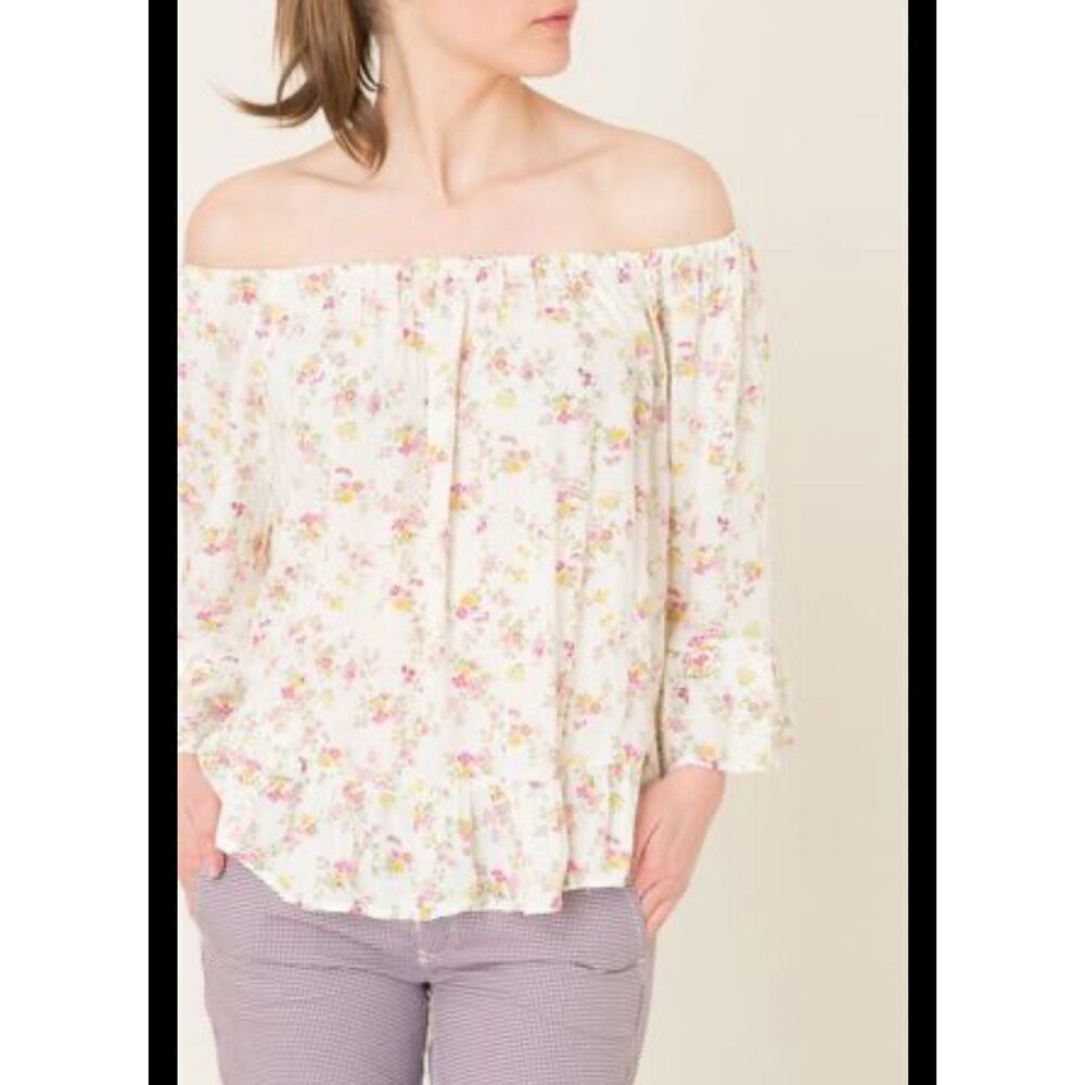 Denim & Supply Ralph Lauren Floral Boho Top Peasant Off Shoulder Size Small